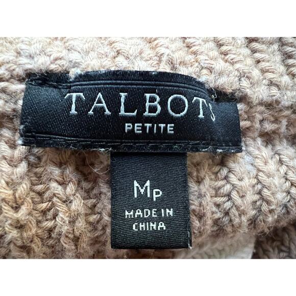 Talbots Womens Petite Medium Mock Neck Sweater Shaker Stitch Tan Cream Stripe - Picture 4 of 11